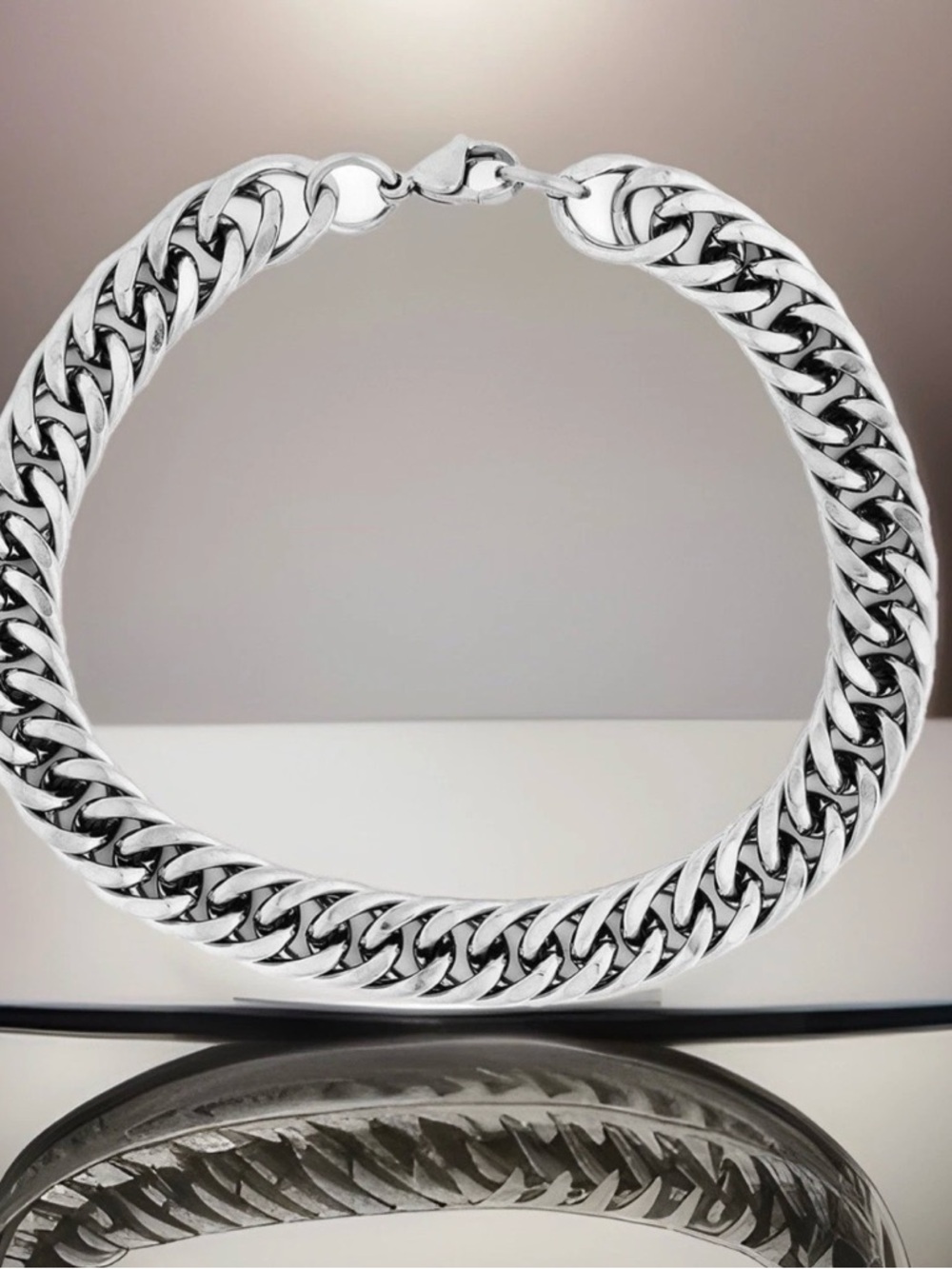 Men's Silver Cuban Link Stainless Steel Chain Bracelet